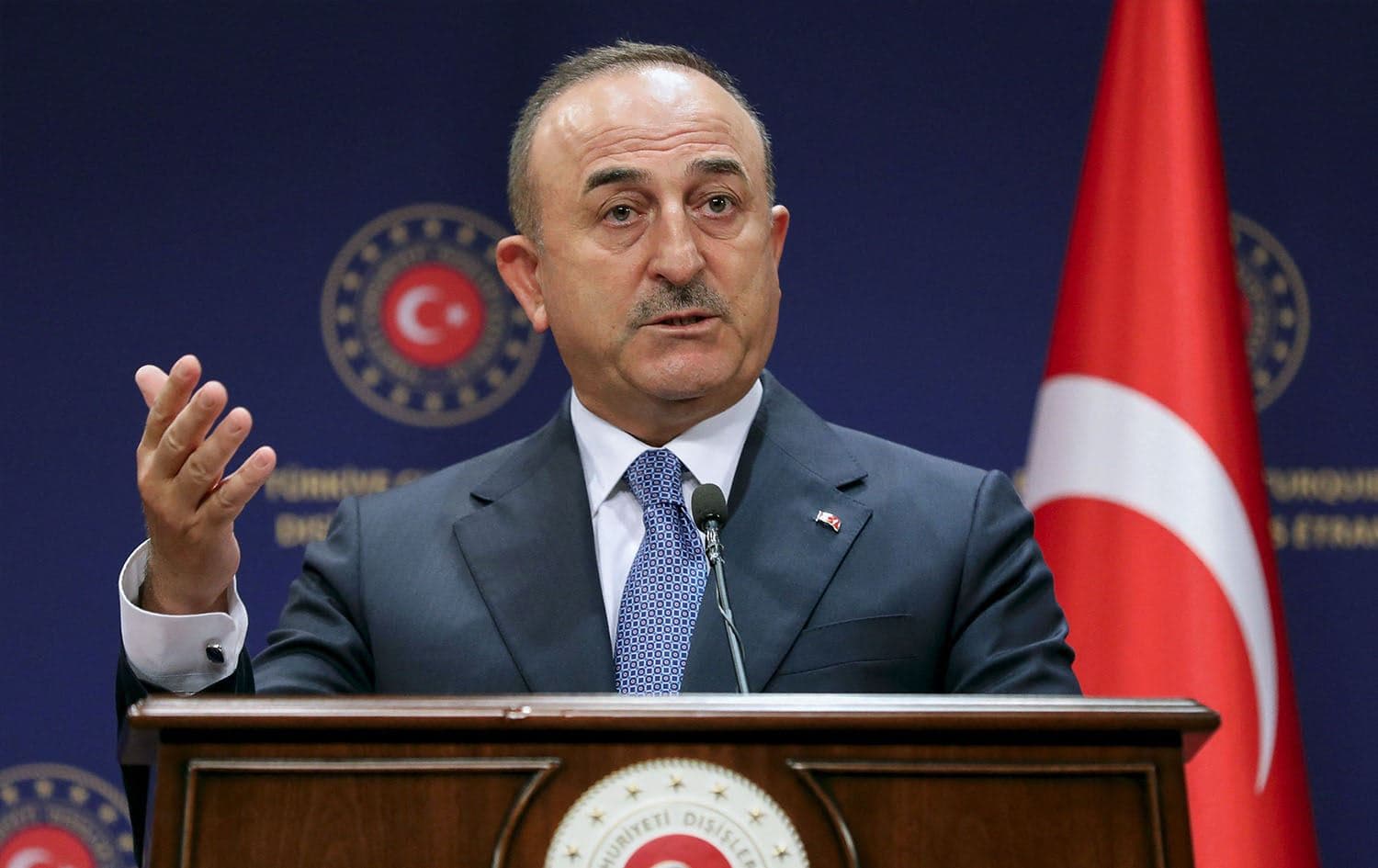 Turkish Foreign Minister Mevlut Cavusoglu holding a press conference in Ankara on September 2, 2021. Photo: AFP
