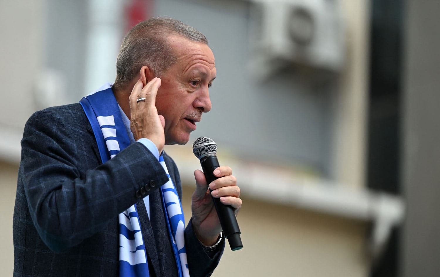 Turkish President Recep Tayyip Erdogan addresses a speech at a rally in the Beyoglu district on the eve of the presidential and parliamentary elections, on the European side of Istanbul, on May 13, 2023. Photo: AFP