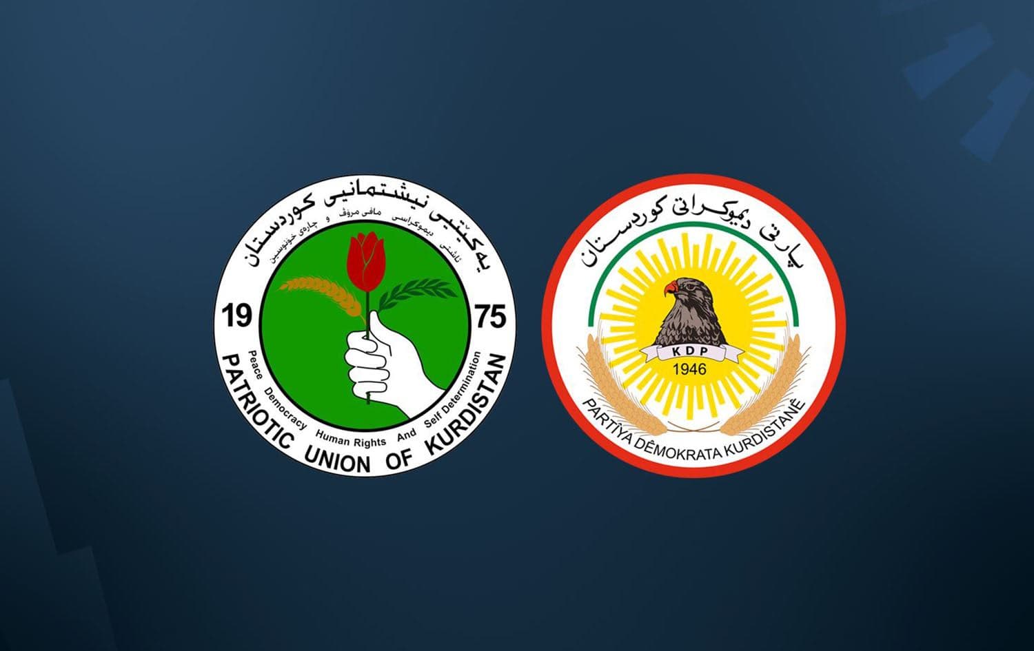 Patriotic Union of Kurdistan (PUK) and Kurdistan Democratic Party (KDP) logos. Graphic: Rudaw