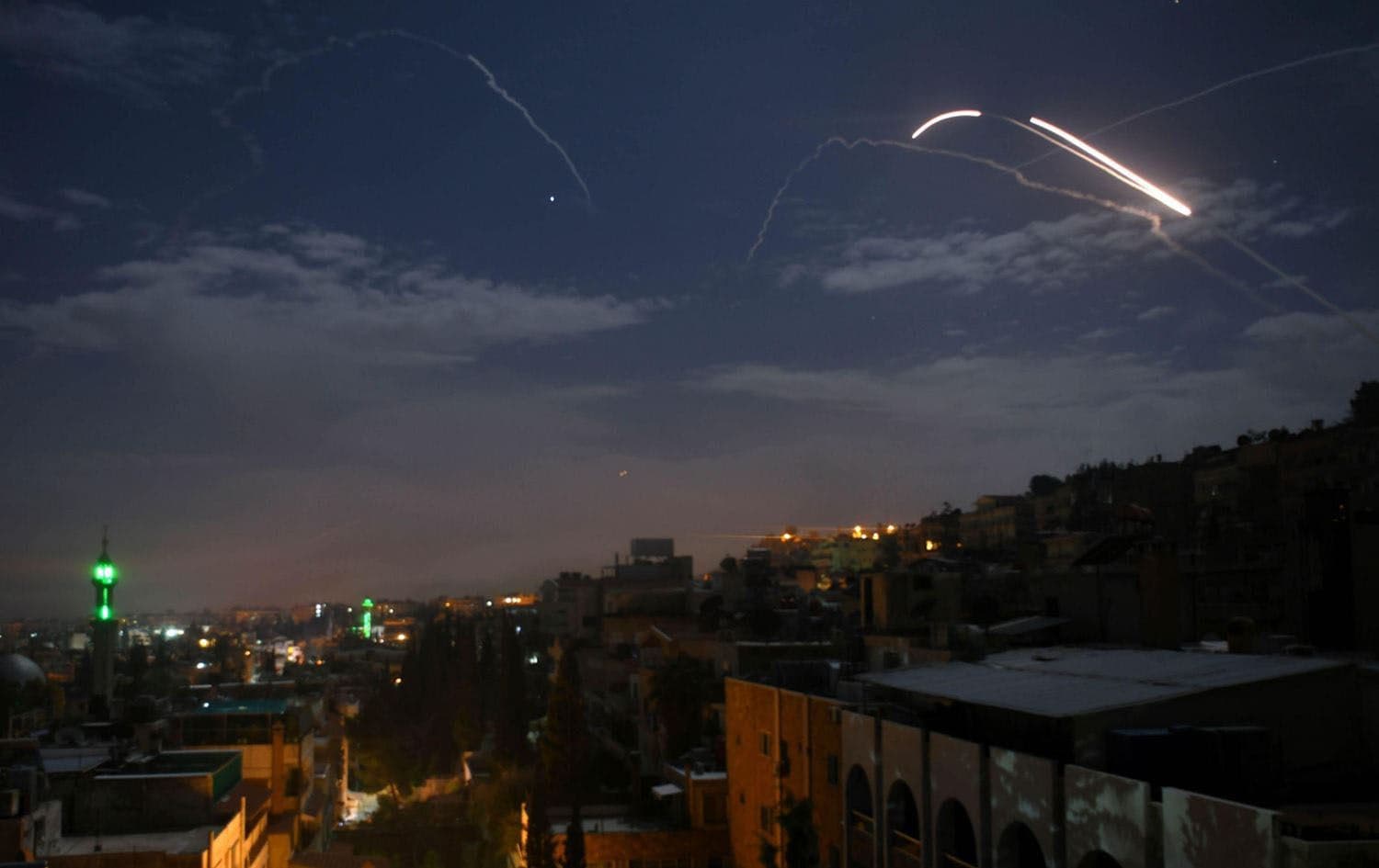 Syrian air defense batteries responding to alleged Israeli missiles targeting Damascus on January 21, 2019. Photo: AFP