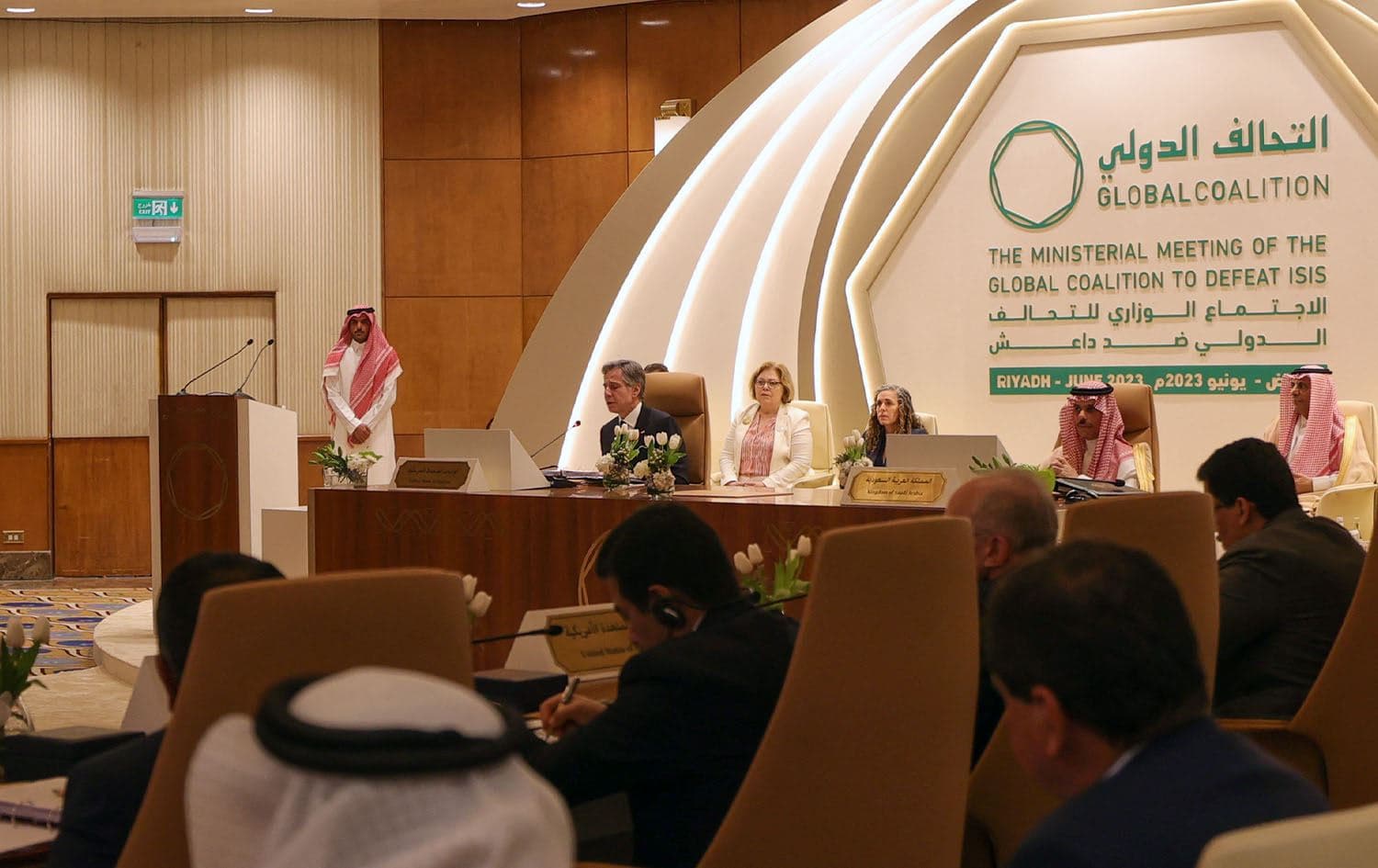 US Secretary of State Antony Blinken (C-L) speaks during the Ministerial meeting for the Global Coalition to Defeat IS (Islamic State group), in Riyadh, Saudi Arabia, June 8, 2023. Photo: Fayez Nureldine/AFP