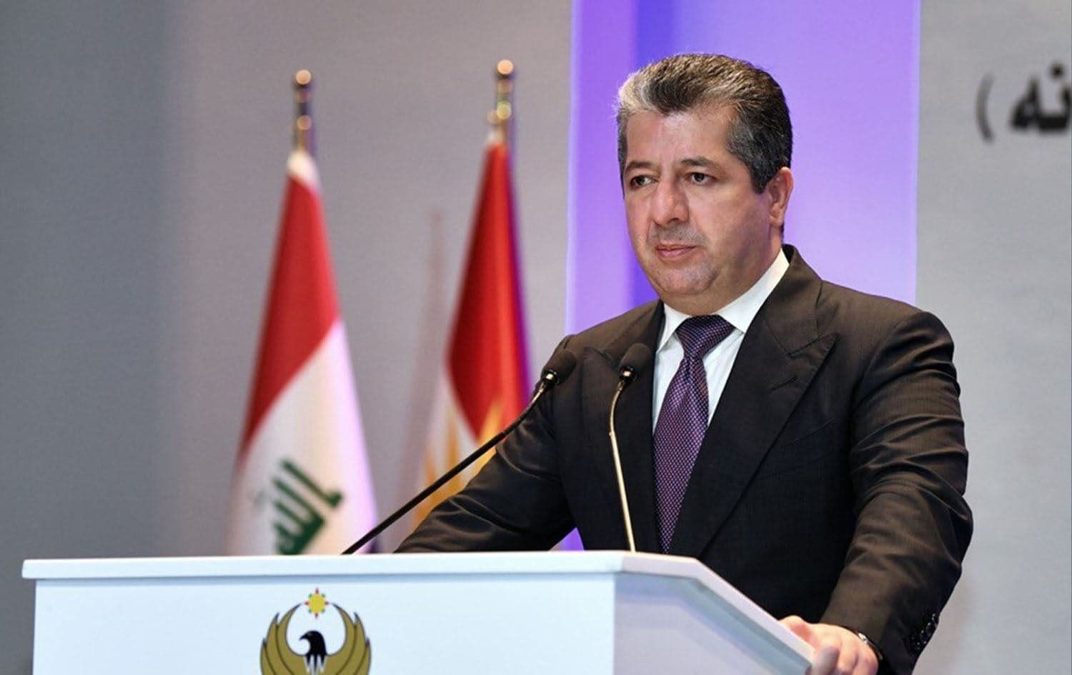 KRG Prime Minister Masrour Barzani speaking at the Kurdistan is the Cradle of Coexistence Conference in Erbil on June 18, 2023. Photo: PM Barzani's Office