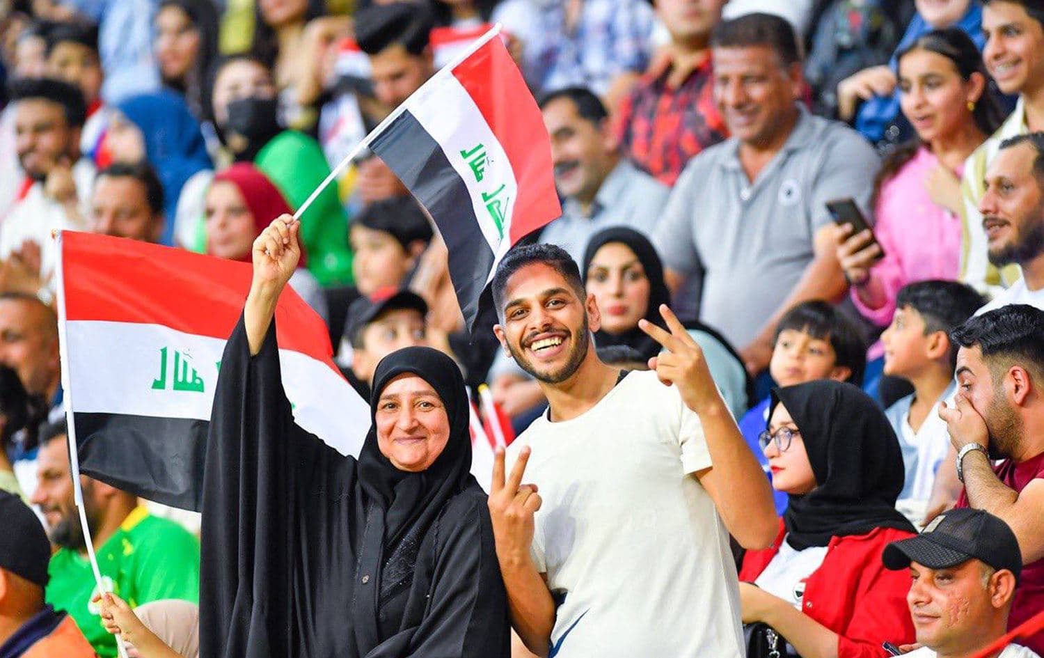 Iraqi football fans at Baghdad's al-Madina International Stadium during a match of the 2023 U-23 West Asian Championship. Photo: West Asian Football Federation.