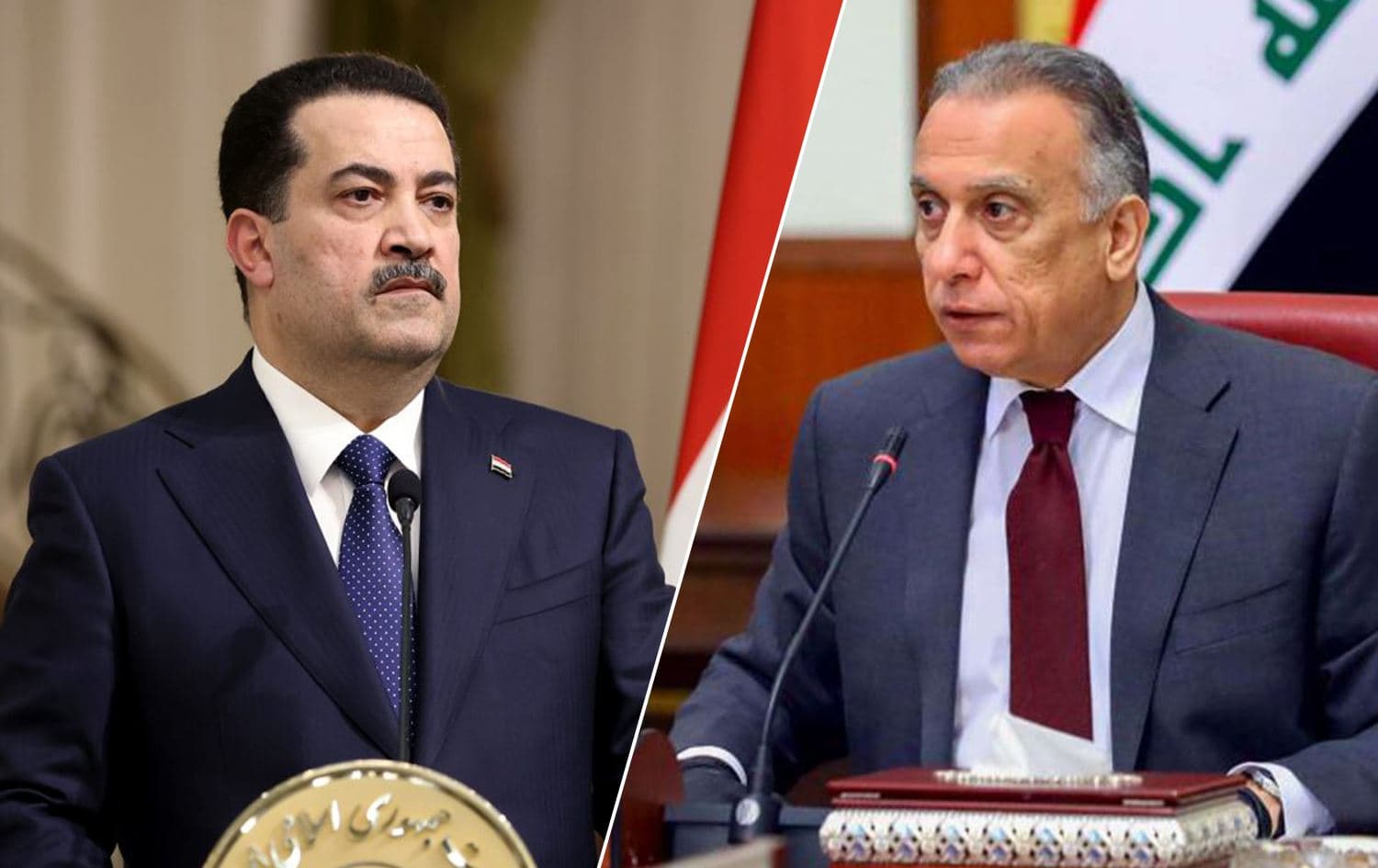 Iraq’s Prime Minister Mohammed Shia’ al-Sudani (left) and former Prime Minister Mustafa al-Kadhimi (right). Photos: AFP