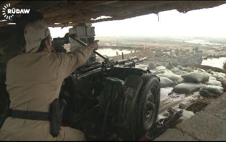 Peshmerga forces targeting Islamic state militants at Gwer frontline.