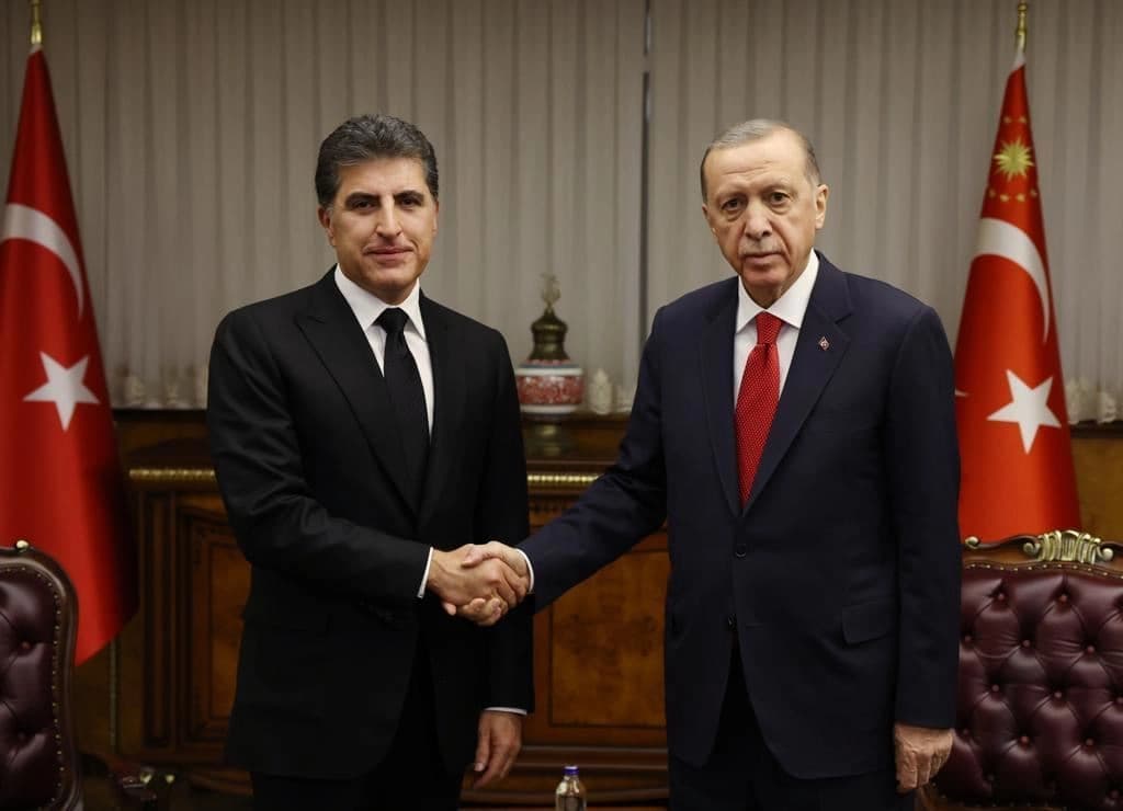 Kurdistan Region President Nechirvan Barzani (left) meeting with the Turkish President Recep Tayyip Erdogan in Ankara on February 14, 2023. Photo: Kurdistan Region Presidency 