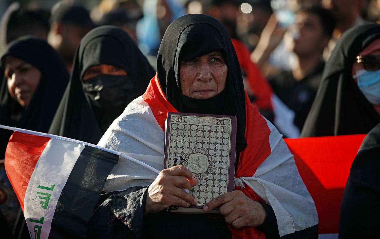 Supporters of Iraq's Sadrist movement gather outside the Swedish embassy in Baghdad on June 30, 2023 for a second day of protests against a Quran burning outside a Stockholm mosque that outraged Muslims around the world. Photo: AFP