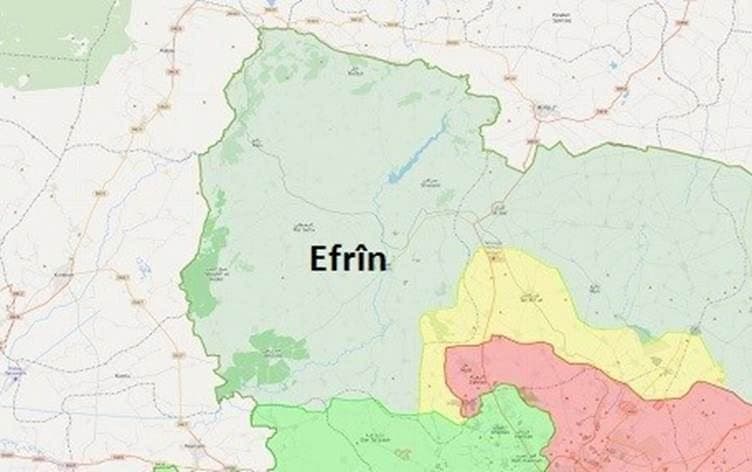 Nexşeya herêma Efrînê ya Rojavayê Kurdistanê