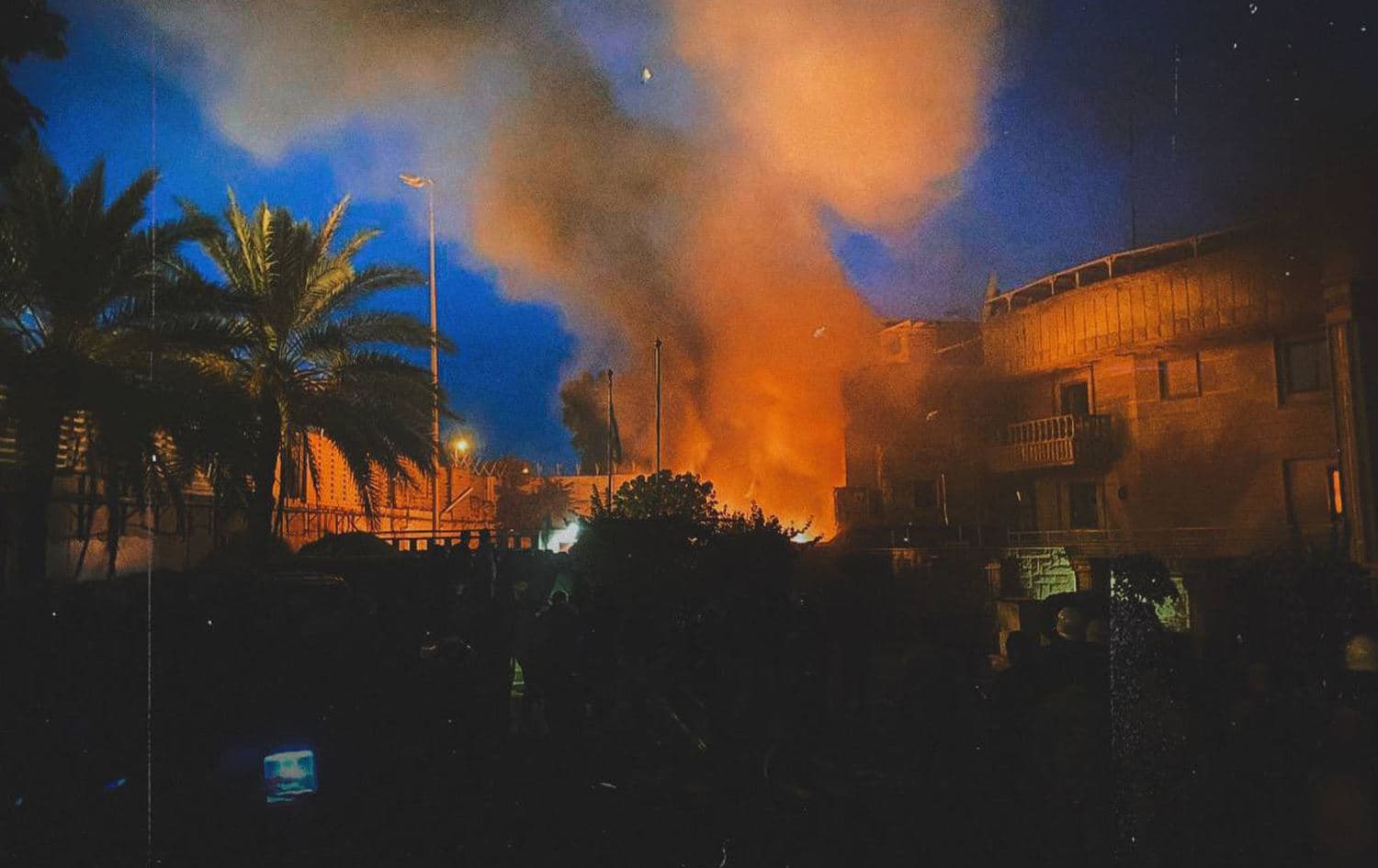 The Swedish embassy in Baghdad's heavily-fortified Green Zone after protestors torched the building on July 20, 2023 in response to a planned Quran burning event in Sweden. Photo: Social media