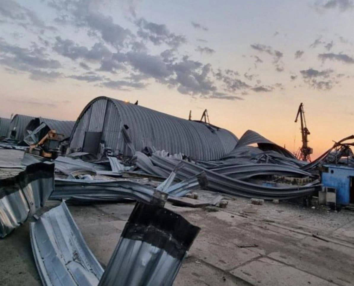 This handout photograph published on August 16, 2023 by Telegram account of the Head of the Odesa Regional Military Administration Oleg Kiper, shows damaged warehouses in a port on the Danube river, in southern Odesa region, amid the Russian invasion of Ukraine. Photo: Handout/Telegram/@odeskaODA/AFP
