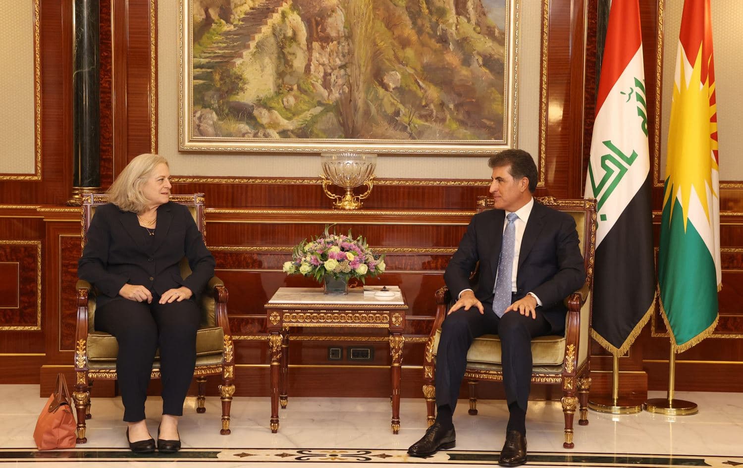 Kurdistan Region President Nechirvan Barzani (right) receives US Ambassador to Iraq Alina Romanowski in Erbil on September 11, 2023. Photo: Office of the President