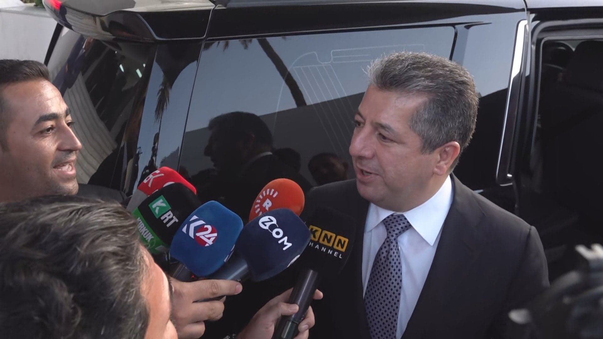 KRG PM Masrour Barzani speaking to reporters in Baghdad on September 14, 2023. Photo: Rudaw 