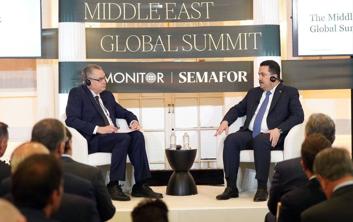 Iraqi Prime Minister Mohammed Shia' al-Sudani speaking at  the Middle East Global Summit on Wednesday hosted by Al-Monitor and Semafor in New York. Photo: PM Sudani's office