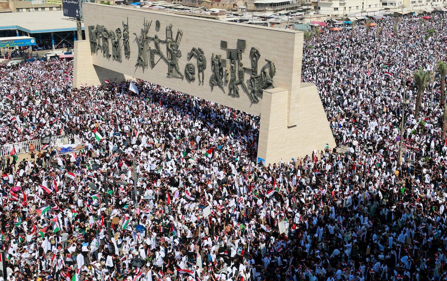 Protesters gather at Tahrir Square during a demonstration in Baghdad on October 13, 2023 showing solidarity with Palestine. Photo: Ahmad Al-Rubaye/AFP