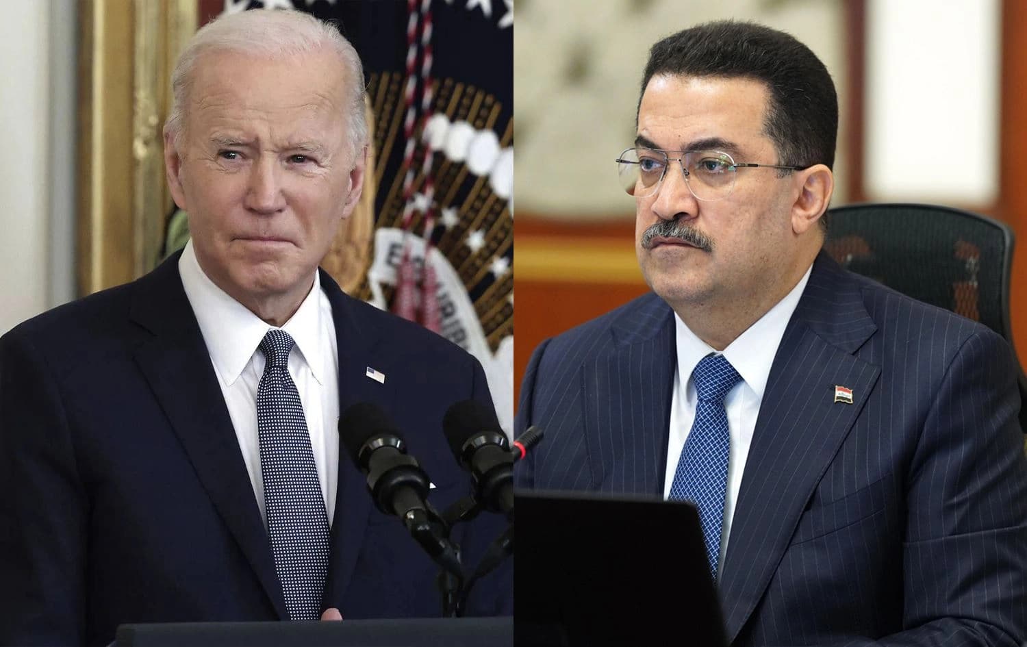 From left: US President Joe Biden. Photo: AFP. Iraqi Prime Minister Mohammed Shia’ al-Sudani. Photo: PM Sudani's office