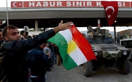 Peshmerga with heavy weapons crossed into Turkey after dawn. Photo: AFP.