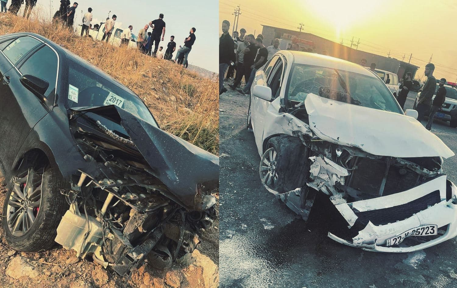 ئەو دوو ئۆتۆمبێلەی لە رووداوەکەدا زیانیان پێگەیشت، وێنە: هاتووچۆی کۆیە.