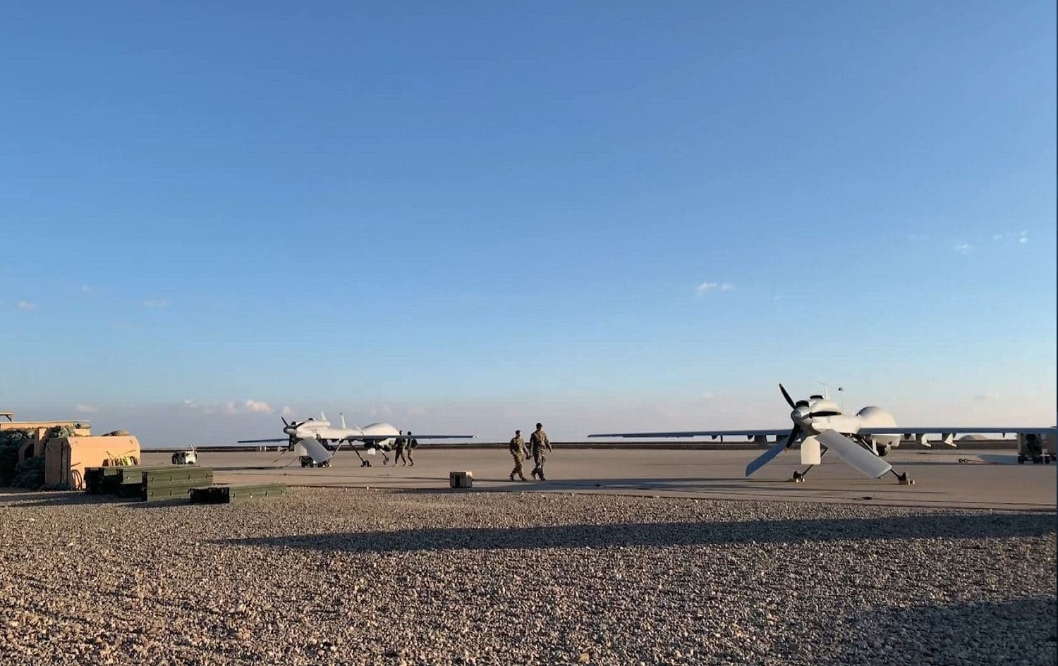American soldiers and US army drones at Ain al-Asad airbase in Anbar, Iraq on January 13, 2020. Photo: AFP