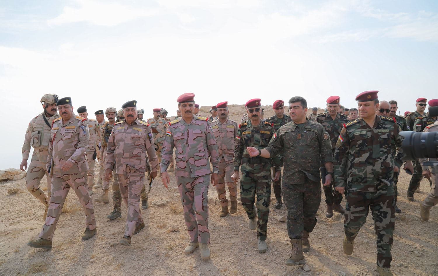 A senior Kurdish Peshmerga and Iraqi army delegation in Makhmour on October 1, 2023. Photo: Sirwan Barzani/X