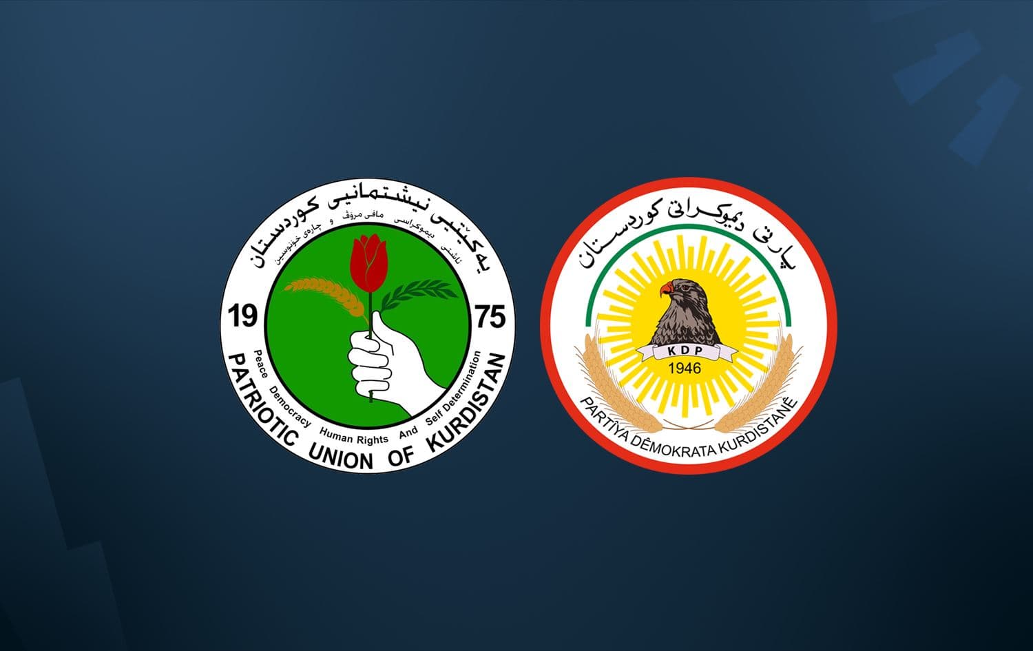 The Patriotic Union of Kurdistan (PUK) and Kurdistan Democratic Party (KDP) logos. Graphic: Rudaw