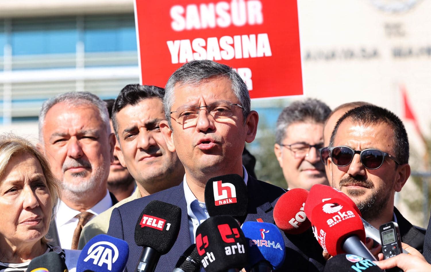 Republican People's Party (CHP) Leader Ozgur Ozel speaking to journalists in Ankara on November 8, 2023. Photo: AFP