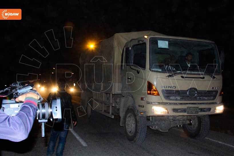 Peshmerga driving to the Syrian border on  Friday evening. 