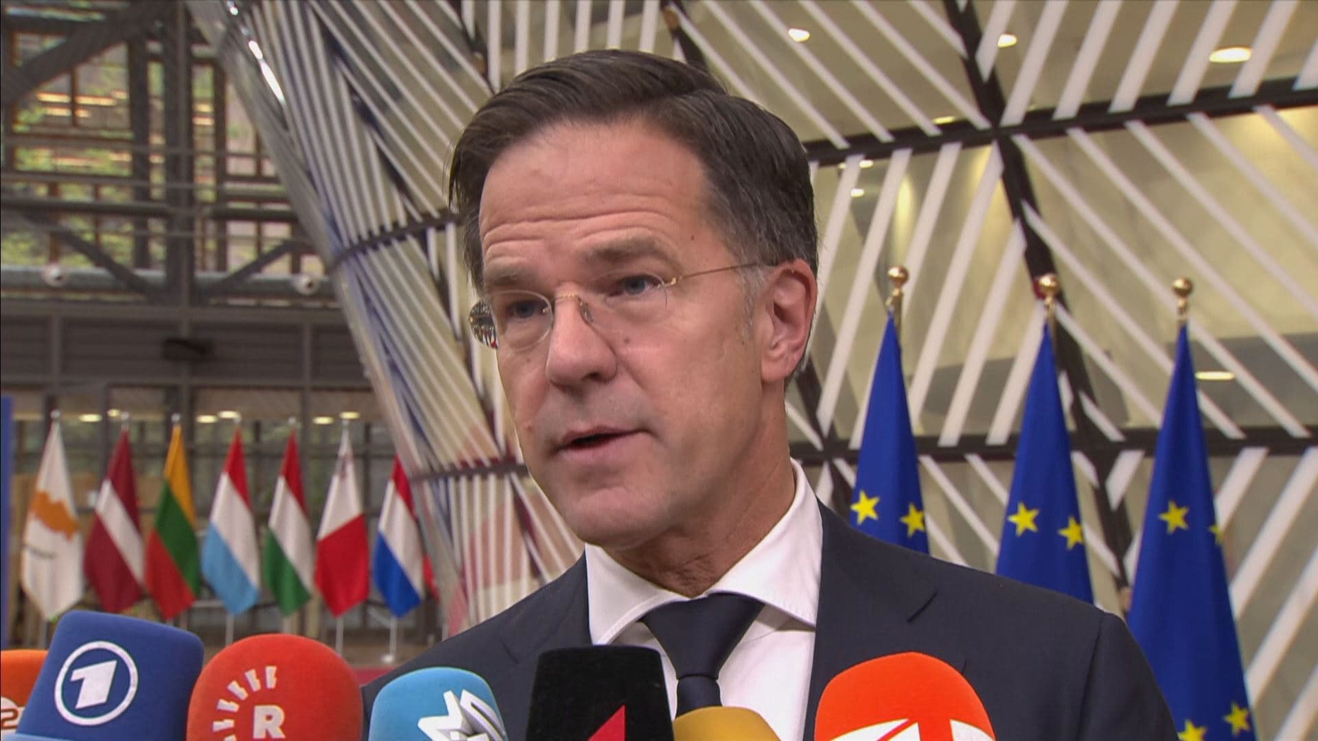  Dutch Prime Minister Mark Rutte speaking to reporters in Brussels on December 14, 2023. Photo: Rudaw