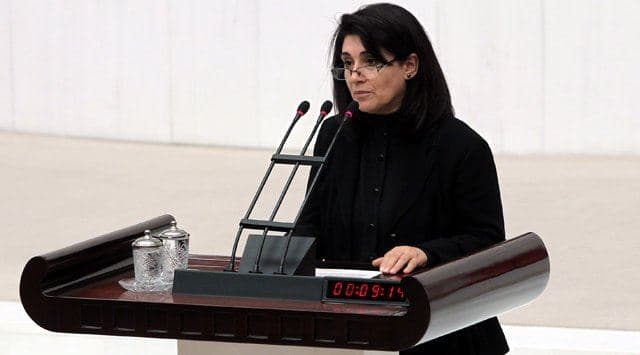 Leyla Zana delivering a speech at Turkish parliament. Photo: TRT/file 