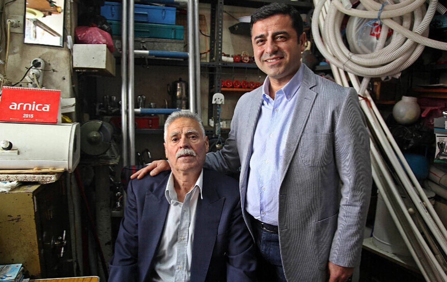 Selahattin Demirtas (right) with his father Tahir Demirtas (left). Photo: Firat News Agency (ANF)