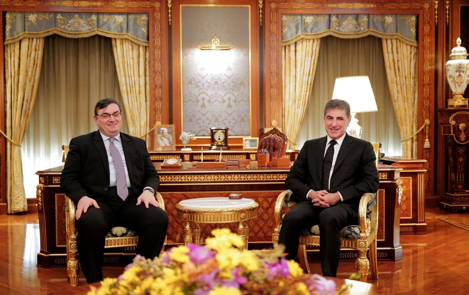 Austrian Ambassador to Baghdad Andrea Nasi (left) and Kurdistan Region President Nechirvan Barzani on January 8, 2024. Photo: Kurdistan Region Presidency