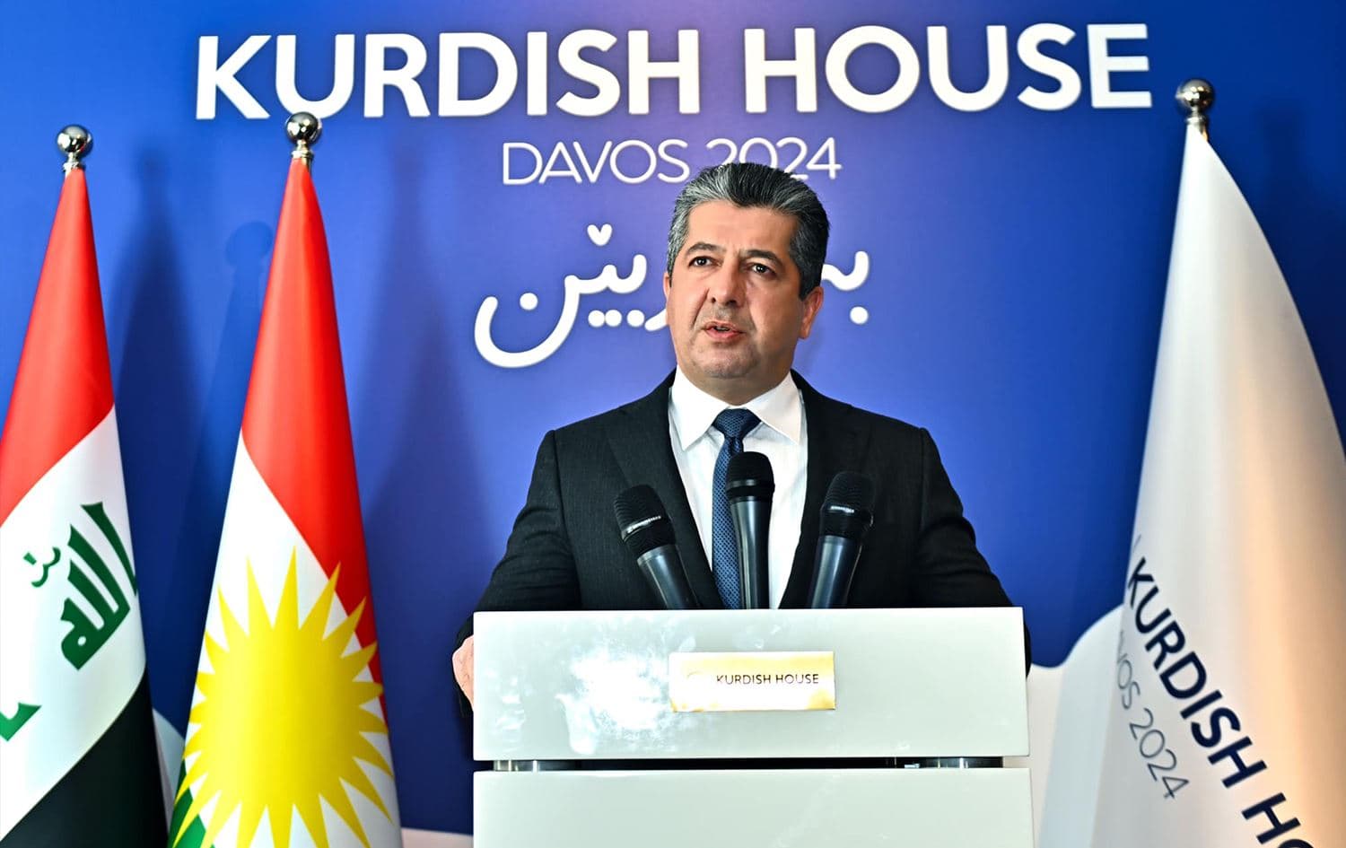 Kurdistan Region Prime Minister Masrour Barzani speaking from Davos on January 16, 2023. Photo: PM Barzani's office