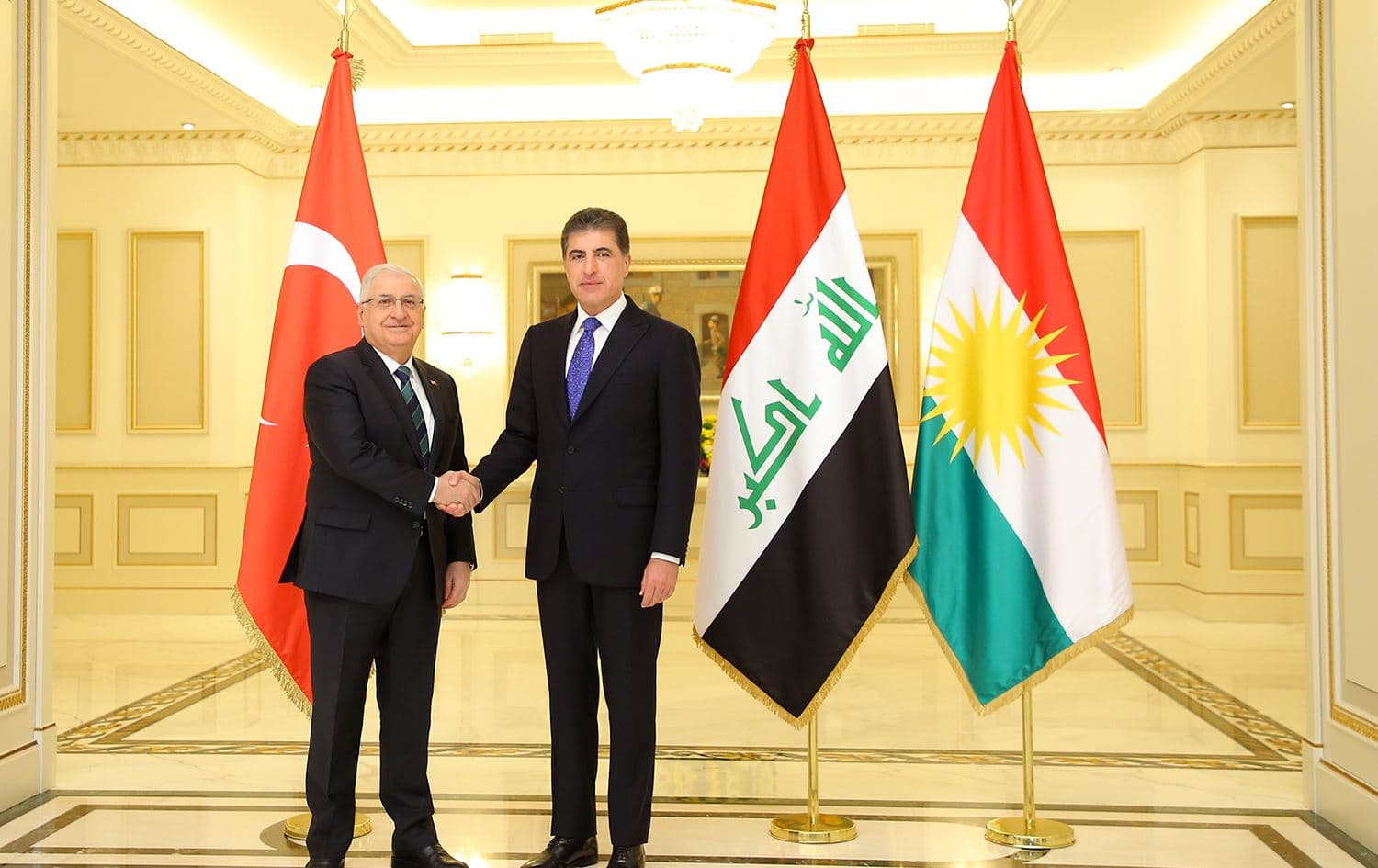 Kurdistan Region President Nechirvan Barzani on Wednesday received Turkish Defense Minister Yasar Guler in Erbil on February 7, 2023. Photo: Office of the president