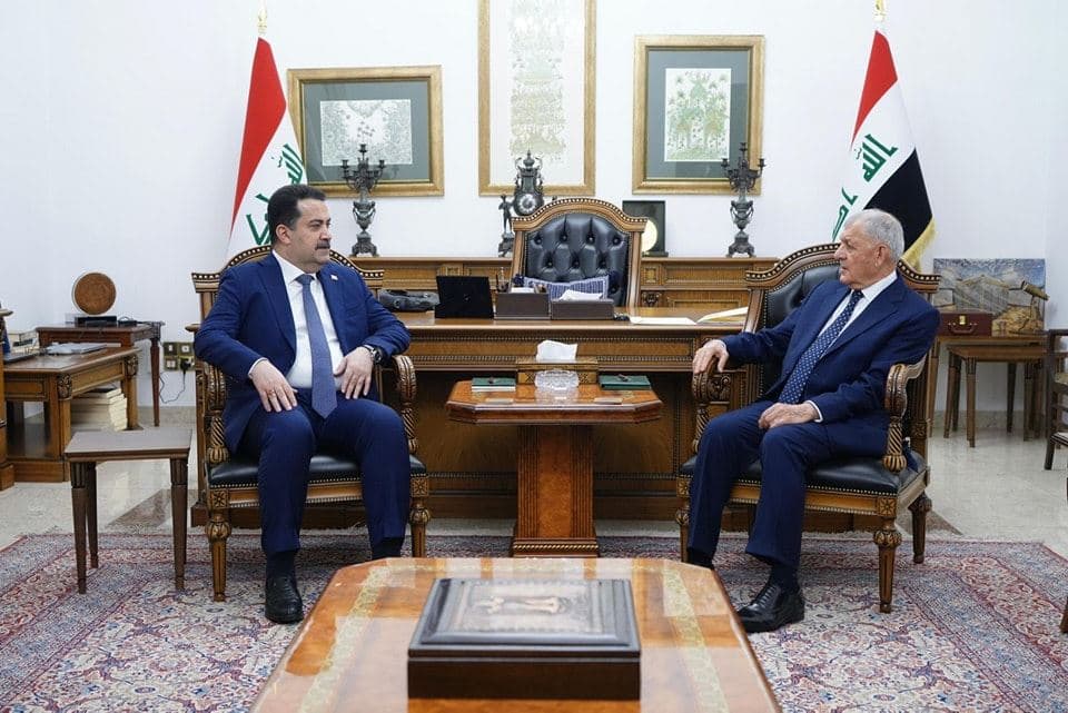 Iraq’s President Abdul Latif Rashid and Prime Minister Mohammed Shia’ al-Sudani meeting in Baghdad on February 14, 2024. Photo: Sudani's office. 