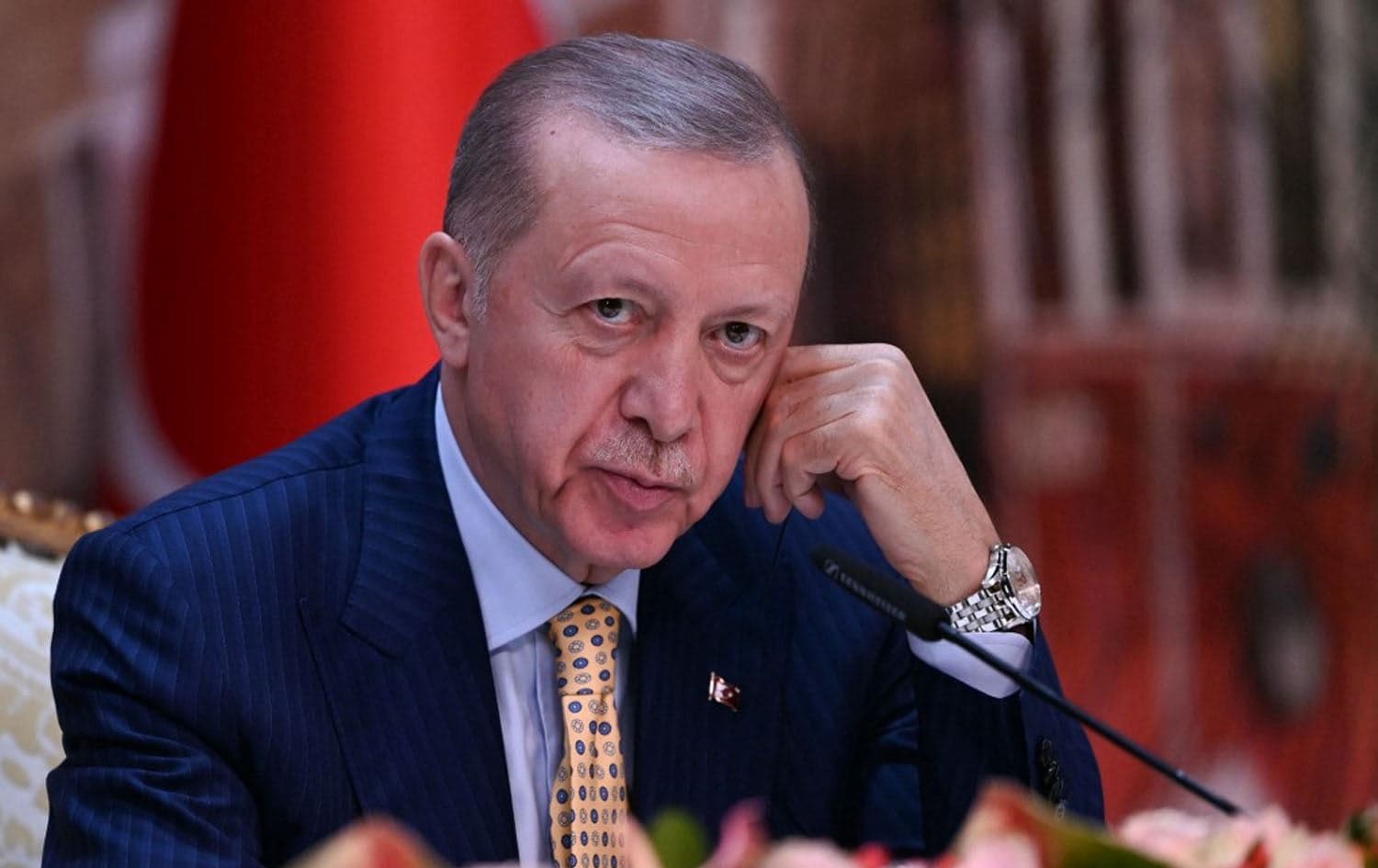 Turkish President Recep Tayyip Erdogan during a press conference on March 8, 2024. Photo: OZAN KOSE / AFP