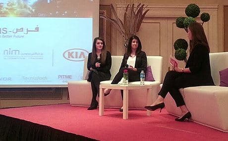 Aurore Belfrage (right) interviews two Kurdish entrepreneurs, Rejna Alaaldin (left) and Banu Ali (center), at event organized by 'disruptive' Swedish news site Your Middle East.