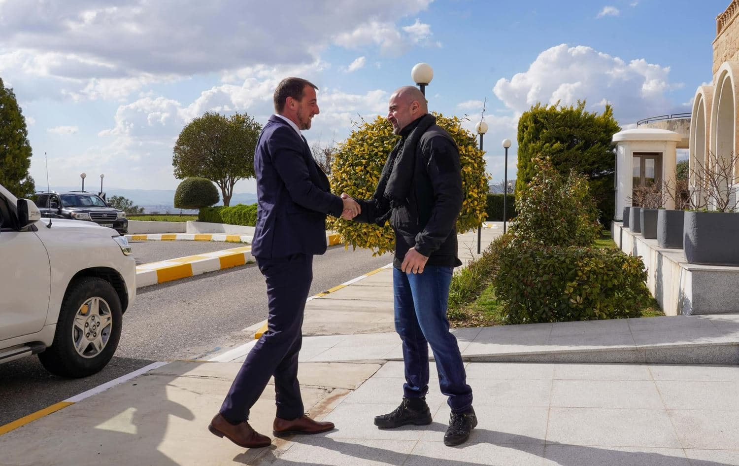 PUK leader Bafel Talabani (right) receives France’s Consul General to Erbil Yann Braem in Sulaimani’s Dabashan on March 16, 2024. Photo: Bafel Talabani's office
