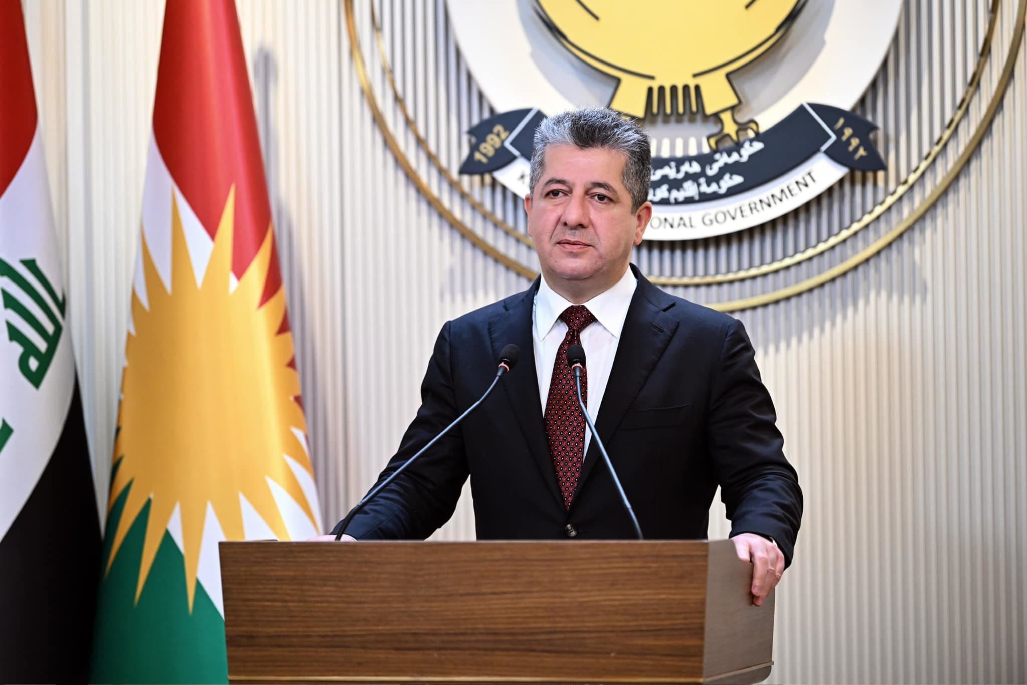 KRG PM Masrour Barzani speaking in a video message on March 27, 2024. Photo: KRG 