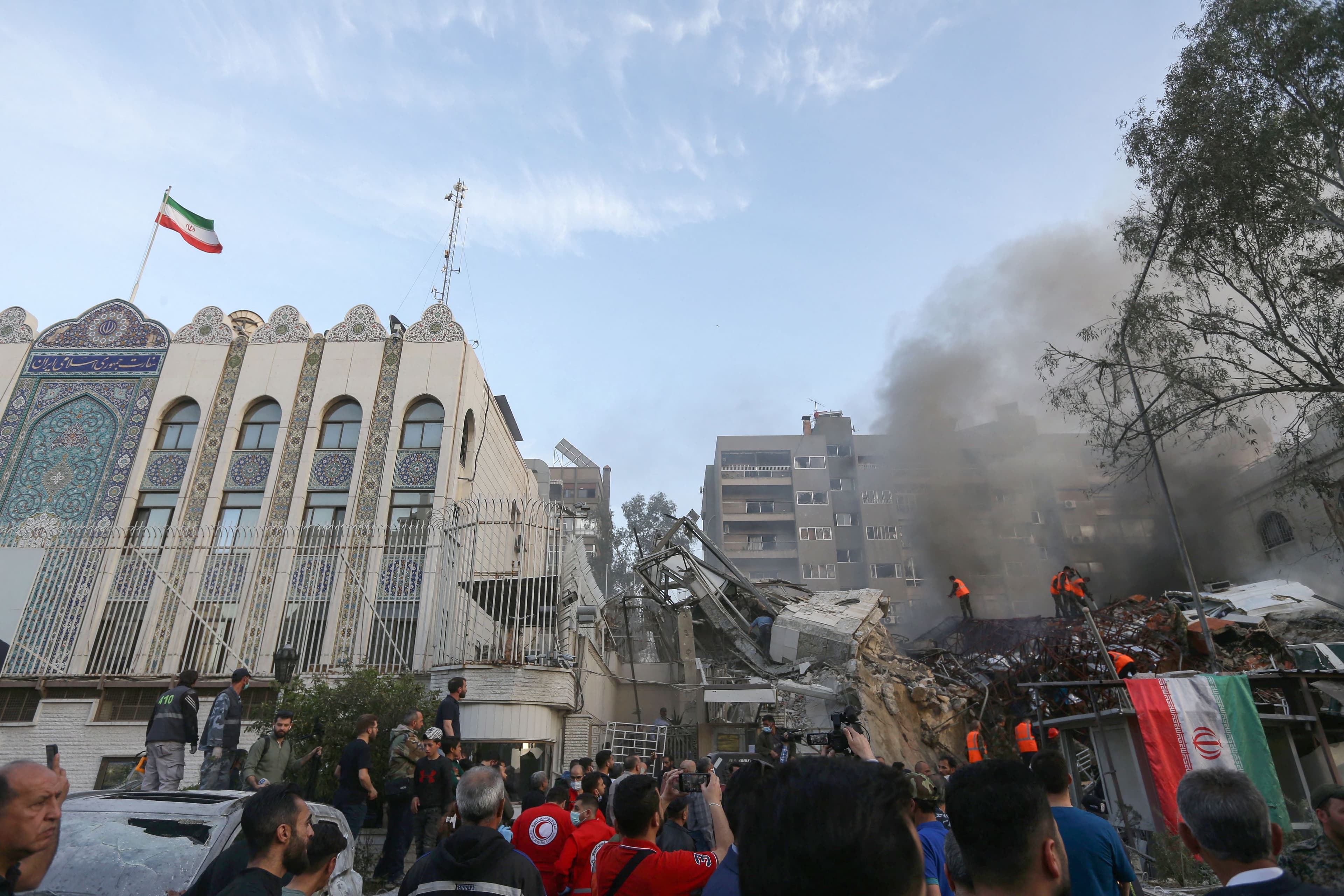 Aftermath of aerial attack on Iranian embassy in Damascus on April 1, 2024. Photo: AFP 