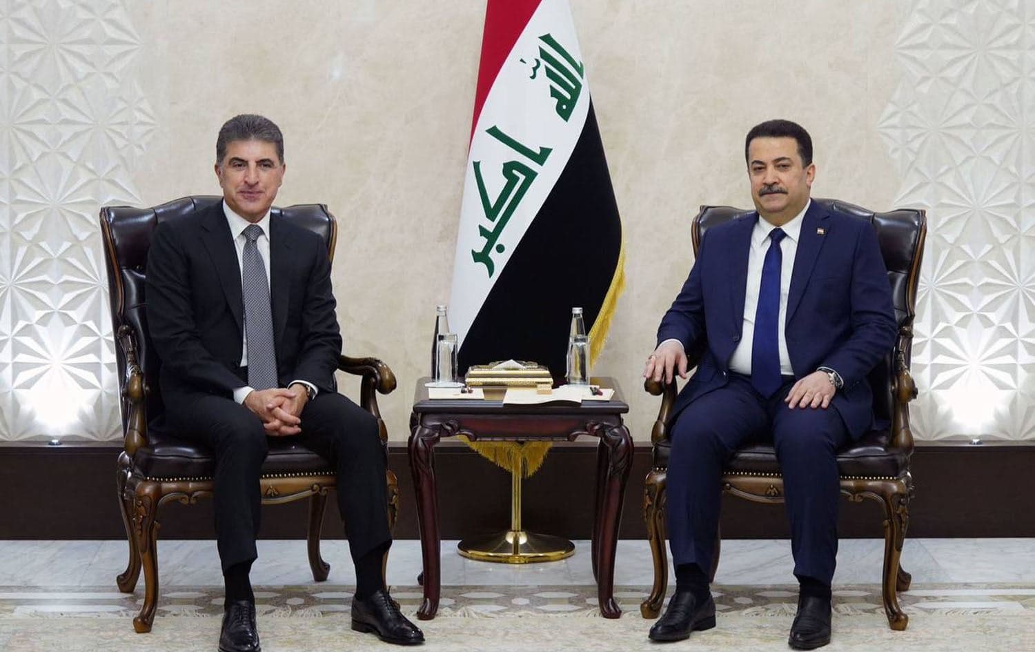 From left: Kurdistan Region President Nechirvan Barzani and Iraqi PM Mohammed Shia' al-Sudani meeting in Baghdad on January 13, 2024. Photo: Sudani's office 