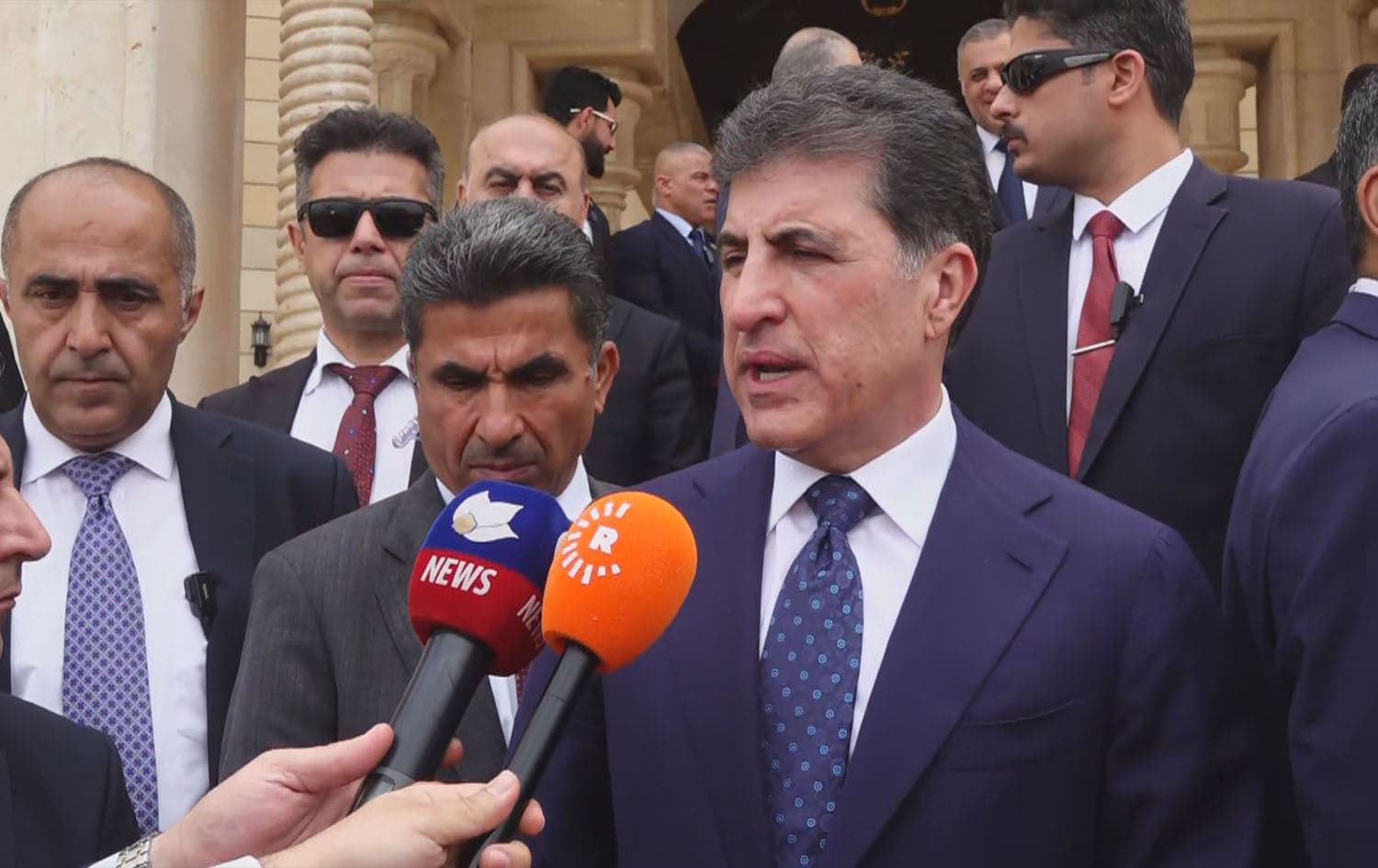 Kurdistan Region President Nechirvan Barzani talking to reporters in Baghdad on April 7, 2024. Photo: screengrab/Rudaw