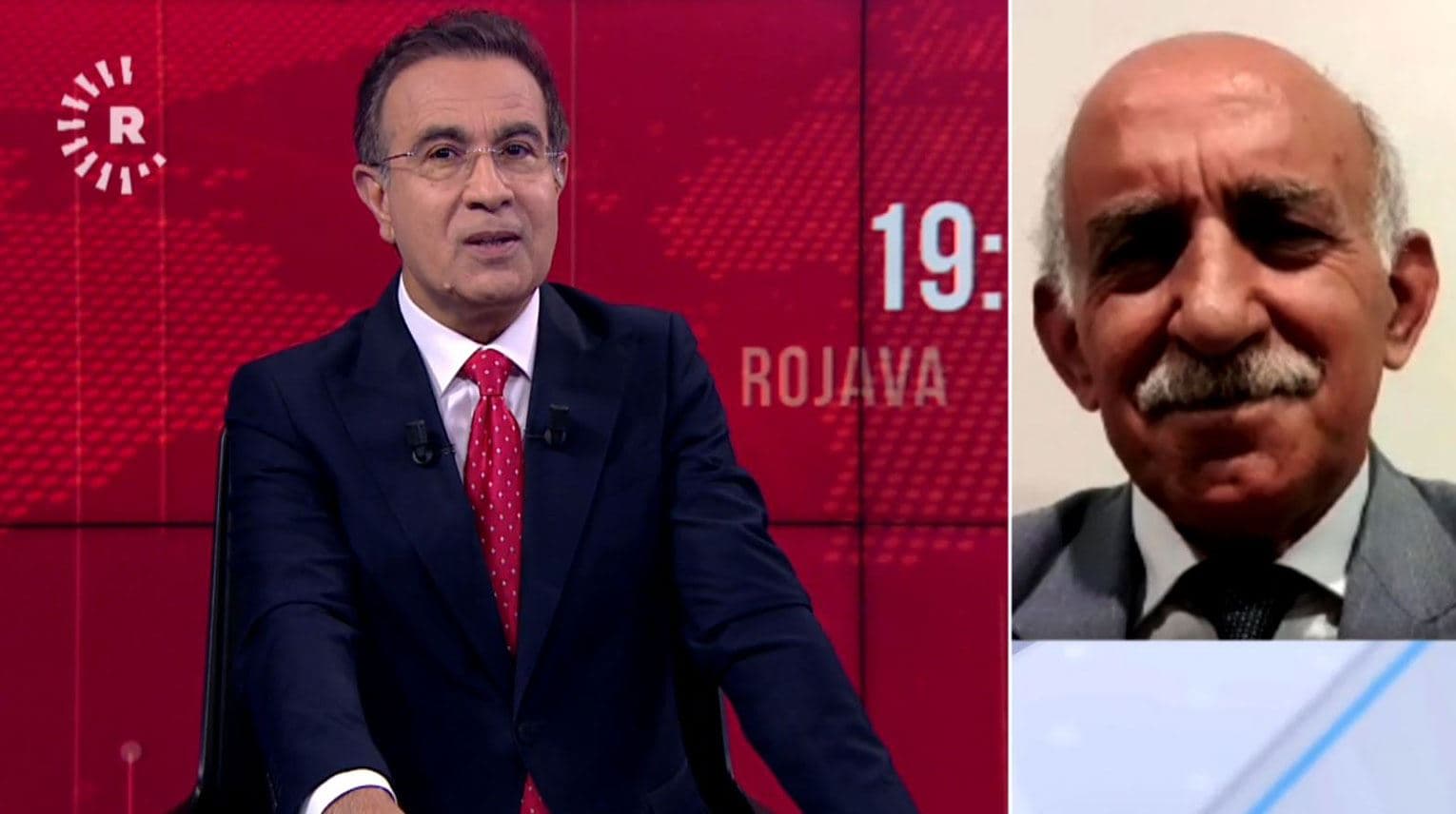 Abdurrahim Semavi (sağda) Ankara'dan, Rûdaw 19.00 Rojava bültenine bağlandı.
