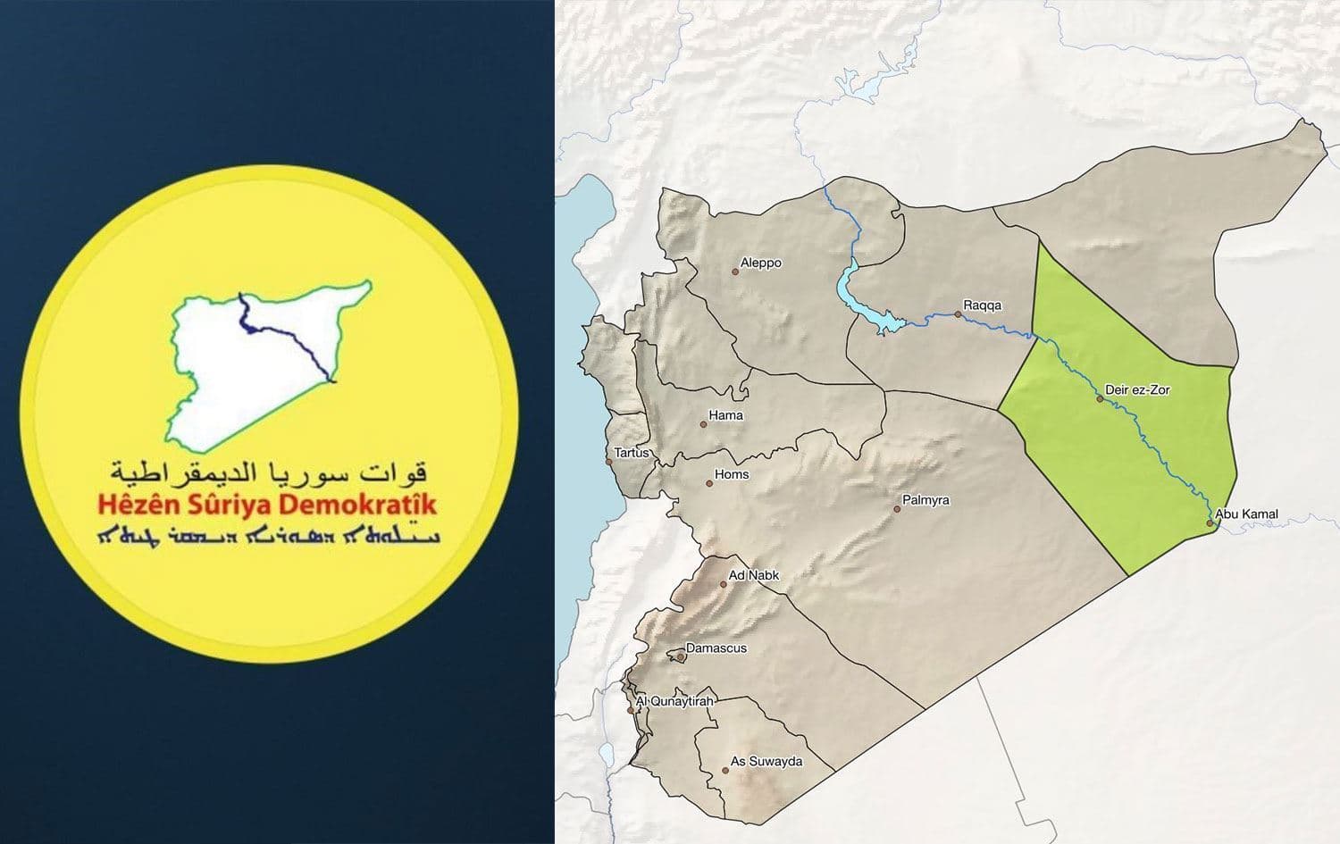 Logoya HSDyê û nexşeya Sûriyeyê / Wêne: Rûdaw Grafîk 