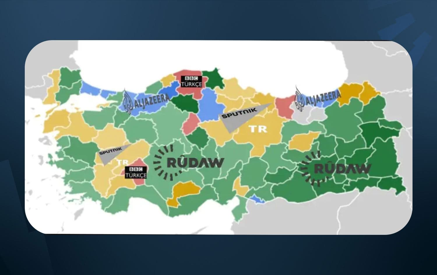 Türkiye'de uluslararası haber kuruluşlarının Google üzerinden aranma sonuçlarını gösteren harita (Kaynak: Journo)