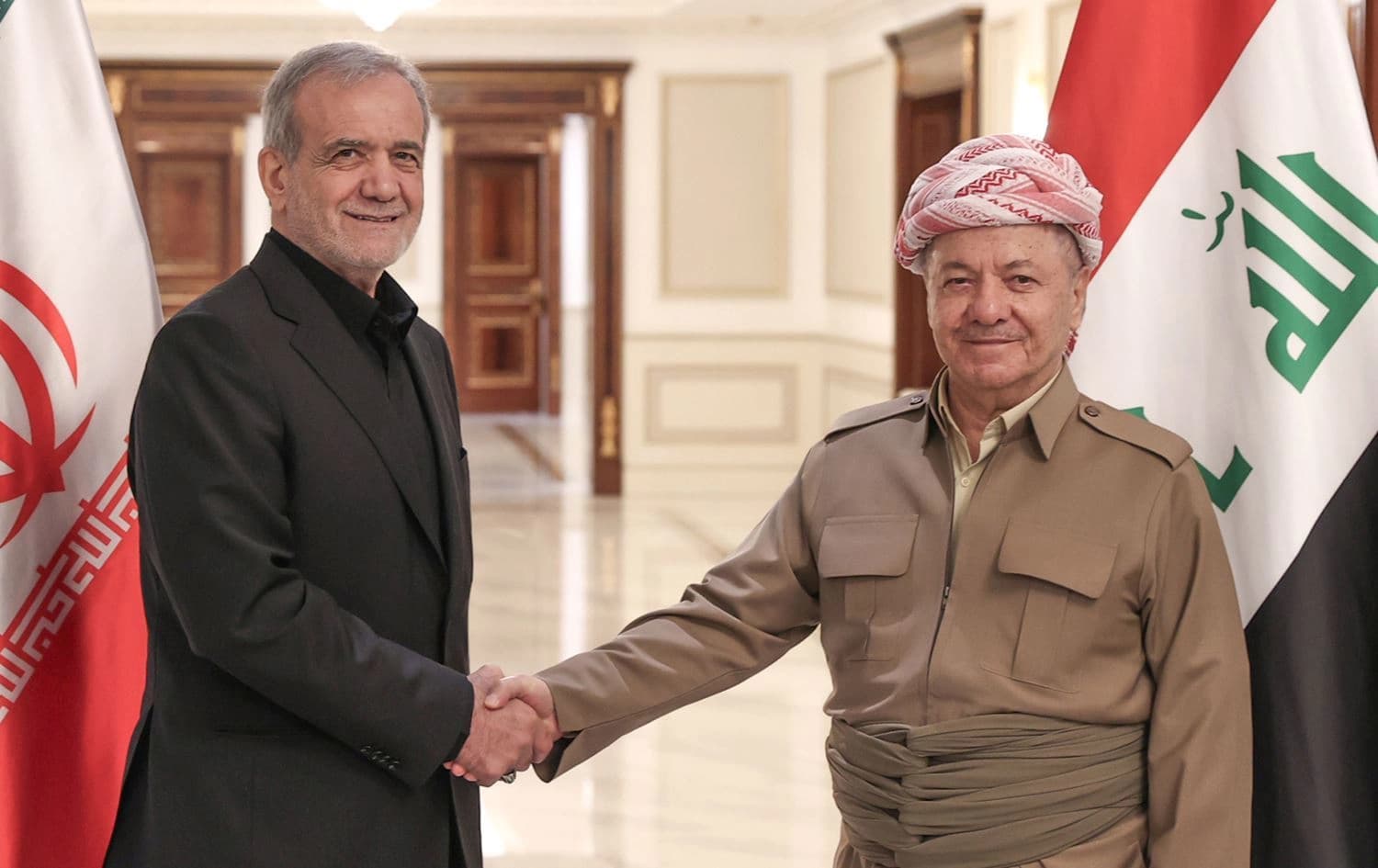 Foto: İran Cumhurbaşkanı Mesud Pezeşkiyan ile Başkan Mesud Barzani, 12 Eylül 2024'te Erbil'de bir araya gelmişti 