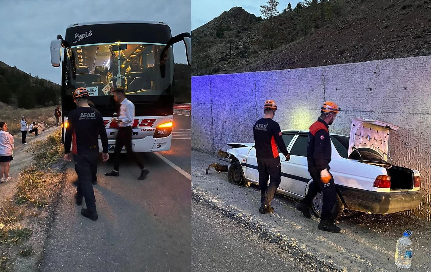 Otomobîl û otobusa rêwiyan li hev qelibîn / Wêne: AA