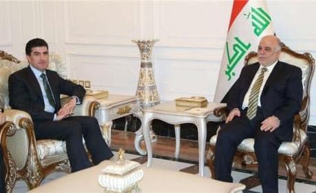 The Kurdish and Iraqi prime ministers meeting in Baghdad.