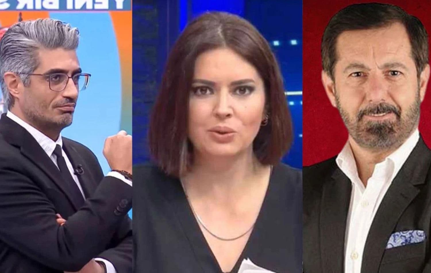 Barış Pehlivan (solda), Halk TV sunucusu Seda Selek ve Halk TV Sorumlu Müdürü Serhan Asker (sağda) adliyeye sevk edildi.