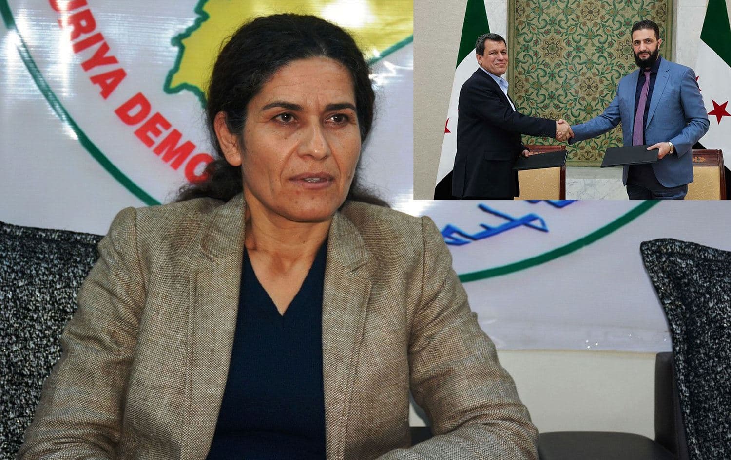 Îlham Ehmed, Mezlûm Ebdî û Ehmed Şer / Wêne: Rûdaw Grafîk