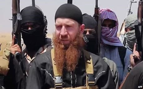 Georgian national Tarkhan Batirashvili known as Abu Omar al-Shishani with ISIS fighters in Syria. Photo: AFP