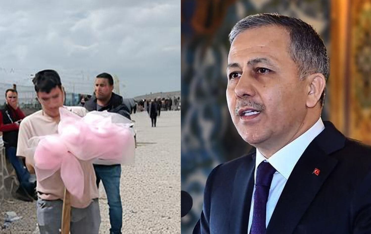 Alî Yerlîkaya û ew kesê ku şekirên pemboyî difiroşe\ Wêne: Rûdaw Grafîk